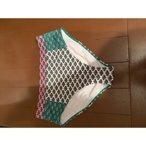 Boden Green and Pink Patterned High-Waist Bikini Bottoms